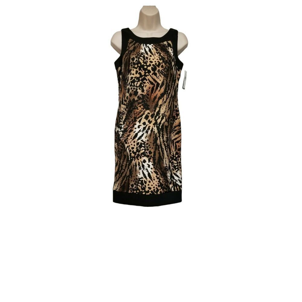 AB Studio Dress. Tiger Print. Black Trim. Size 4. Stretch Fabric. NWT